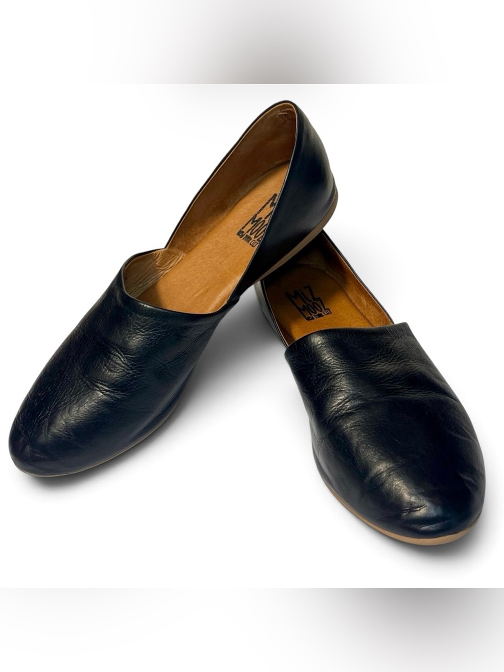 Miz Mooz Leather Flats Kimmy Black Slip On Comfort Shoes Loafers Casual 39 8.5 9